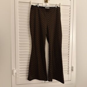 Anthropologie Black and Orange Patterned Flare Pants